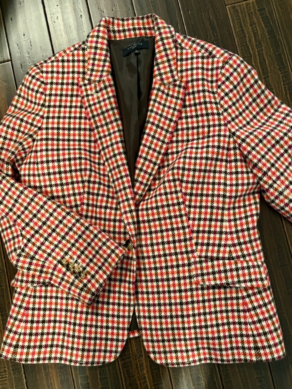 Talbots Multicolored Houndstooth Wool Blend Blazer w/ Elbow Patches Women’s 16P